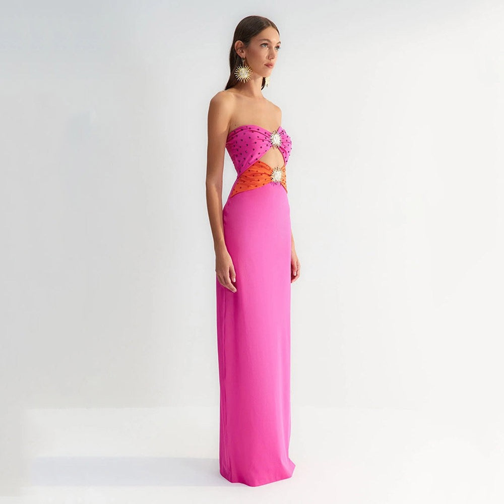Strapless Embellished Cut Out Maxi Dress HV1430