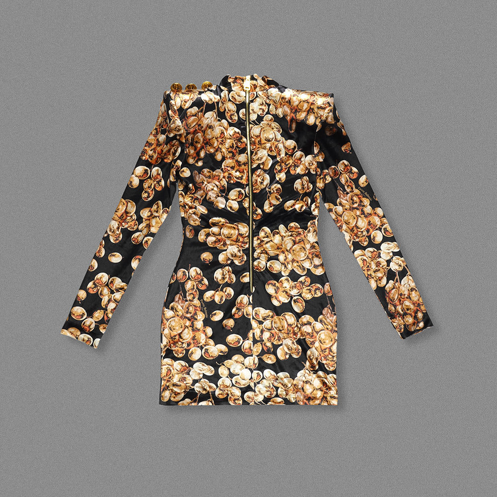 Long Sleeve Printed Dress Gold Black HV1859