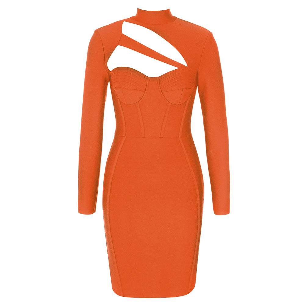 Long Sleeve Bustier Cut Out Dress HV9756