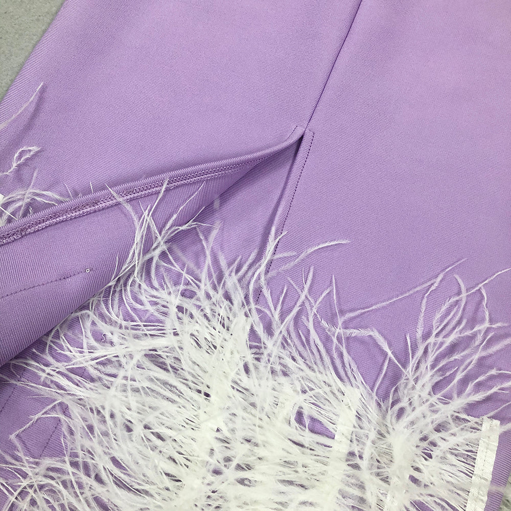 Pearl Bustier Feather Detail Midi Dress Purple HV1800