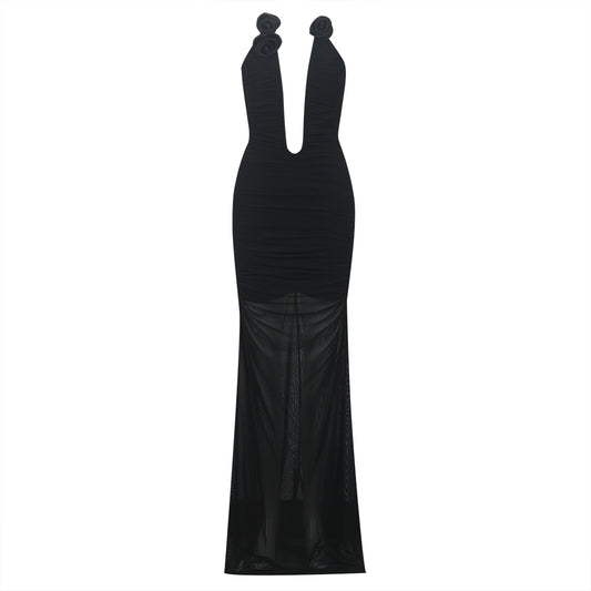 lower Detail Strapless Ruched Maxi Dress Black HV9293