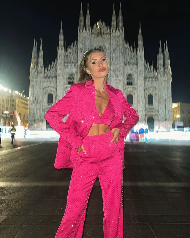 Sparkly Long Sleeve Three Piece Suit Hot Pink HV9601