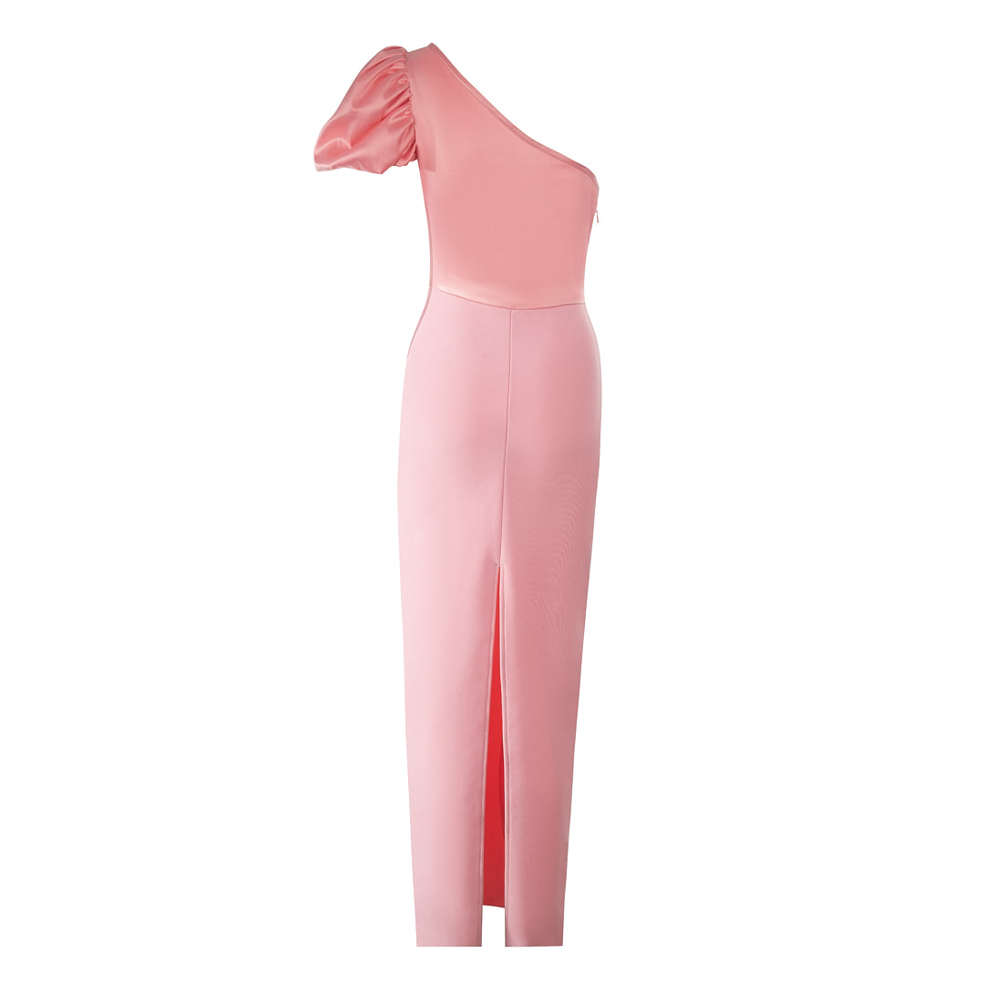 One Shoulder Bow Maxi Dress Pink HV1588