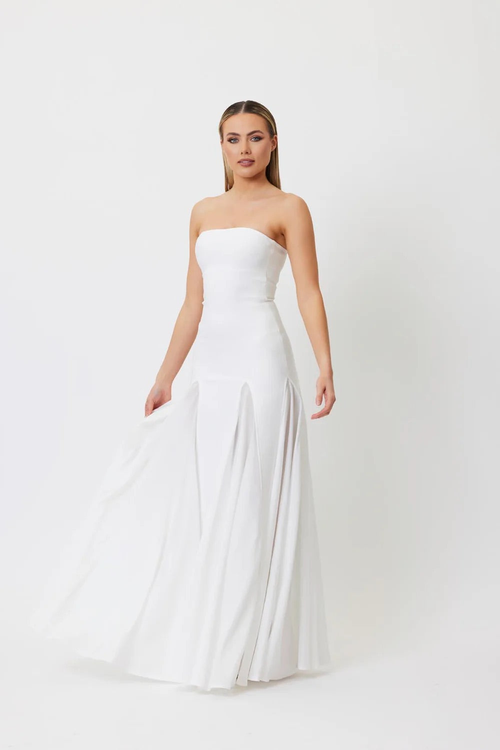 Strapless Mesh Insert A Line Maxi Dress HV1962