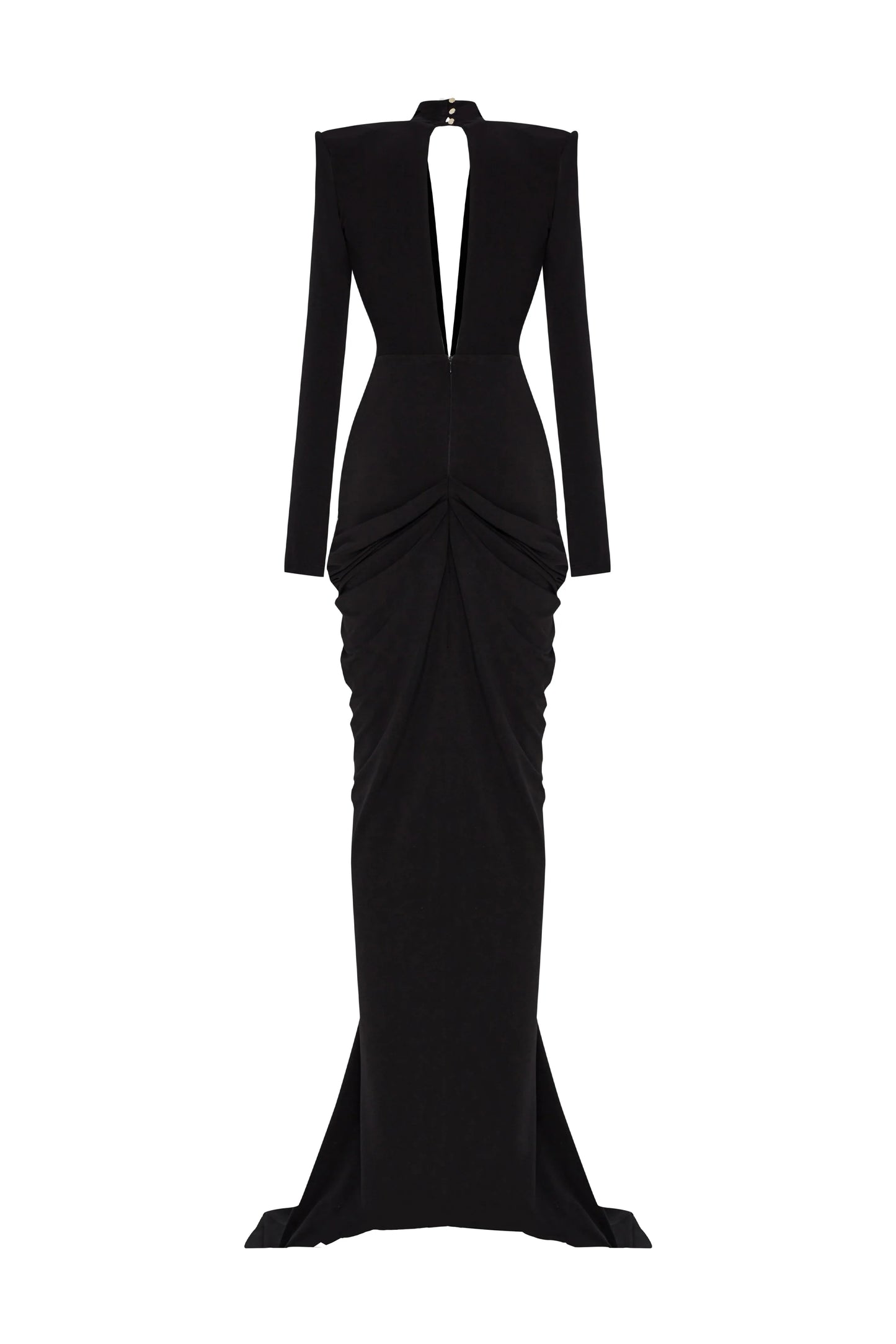 Long Sleeve Plunge V Neck Crystal Maxi Dress Black HV2026