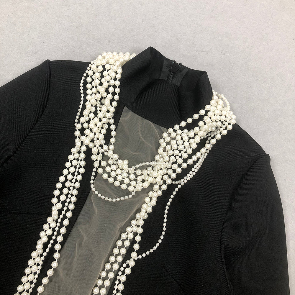 Long Sleeve Pearl Necklace Maxi Dress Black HV1700