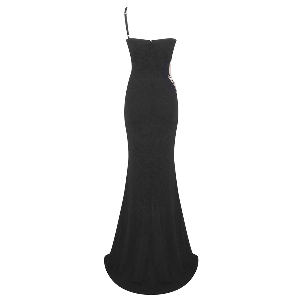 Crystal One Shoulder Mermaid Dress Black HV1165