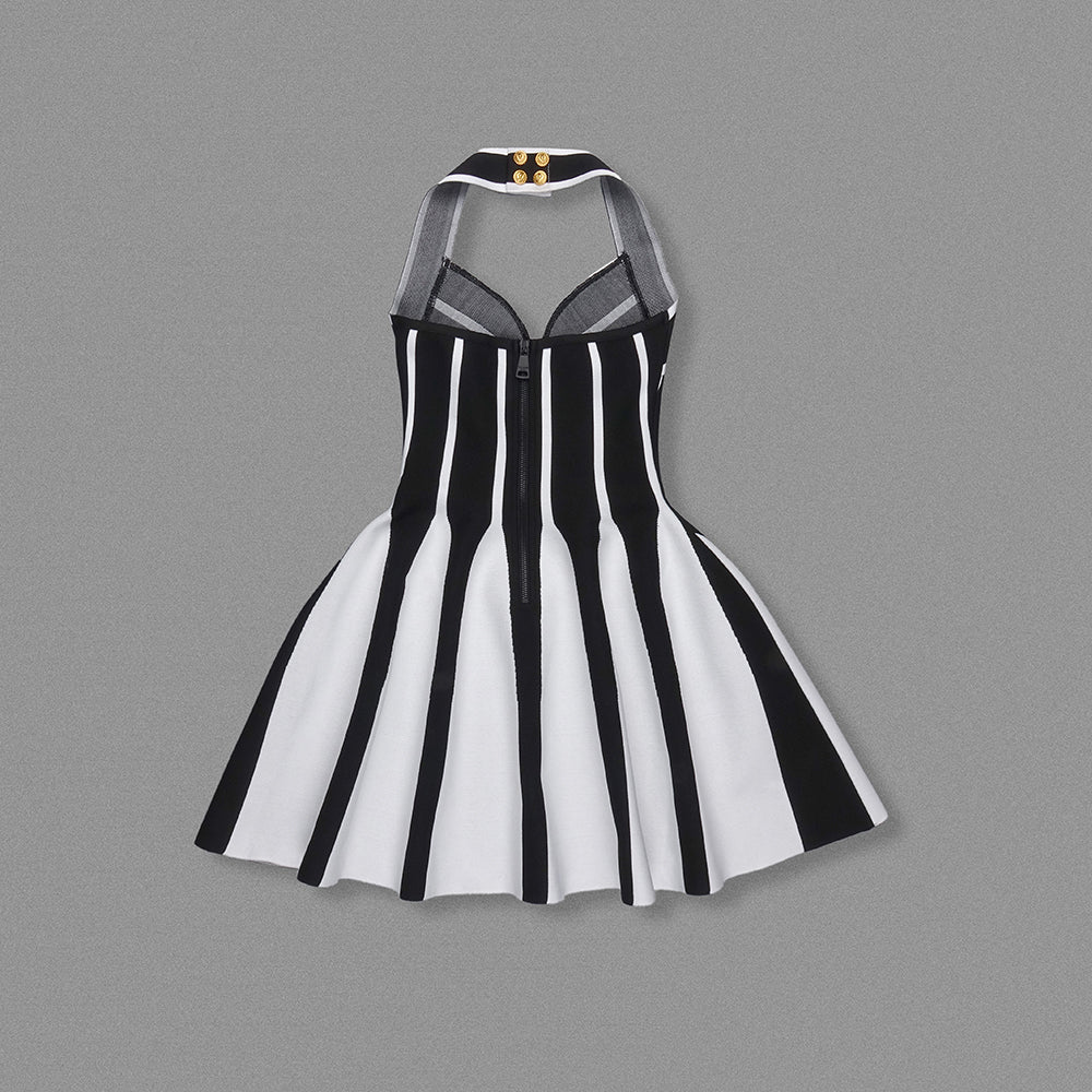 Halter A Line Dress Black White HV1838