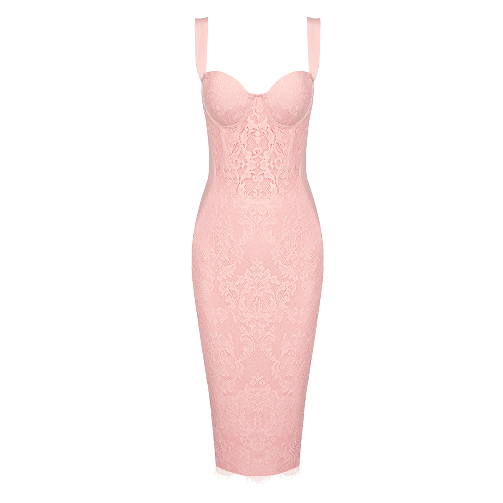 Lace Bustier Midi Dress White HV9716