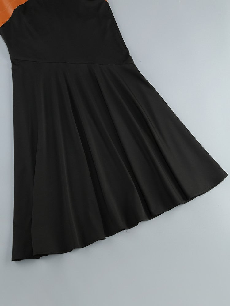 Long Sleeve Plunge V Neck Maxi Dress Black Brown HV2485