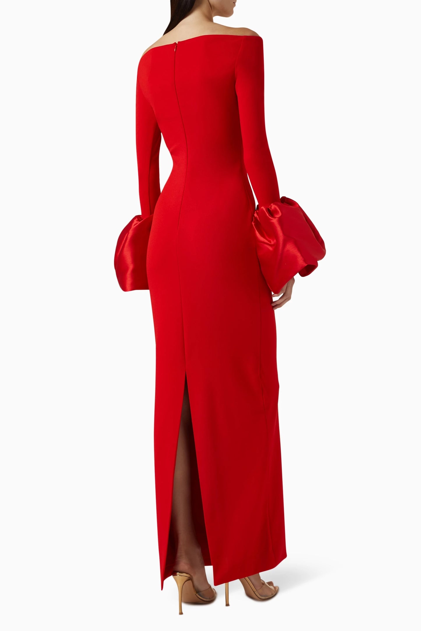 Long Sleeve Bardot Maxi Dress Red HV1855