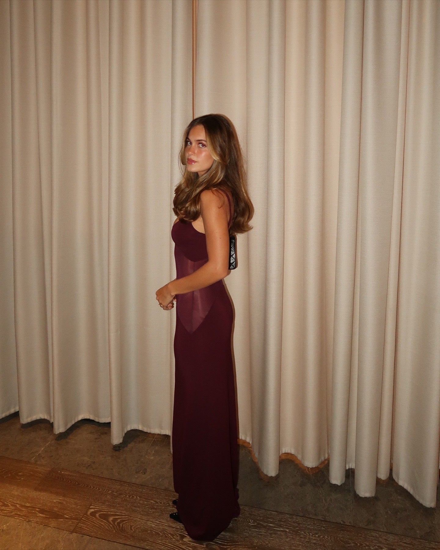 Mesh Insert Maxi Dress Burgundy HV2032