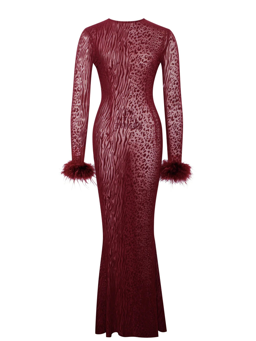 Long Sleeve Backless Maxi Dress Burgundy HV1902