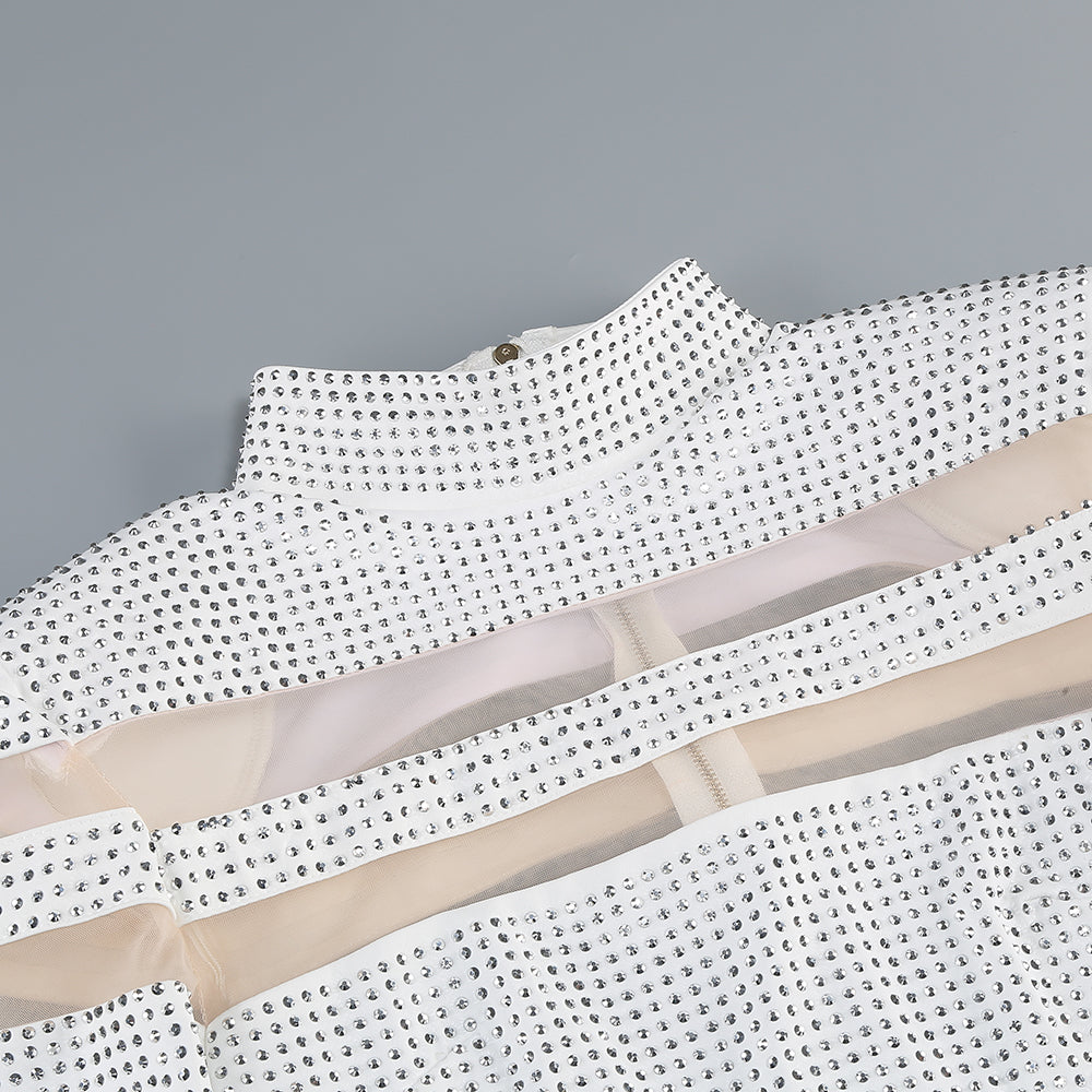 Long Sleeve Studded Mesh Two Piece Dress HV1939