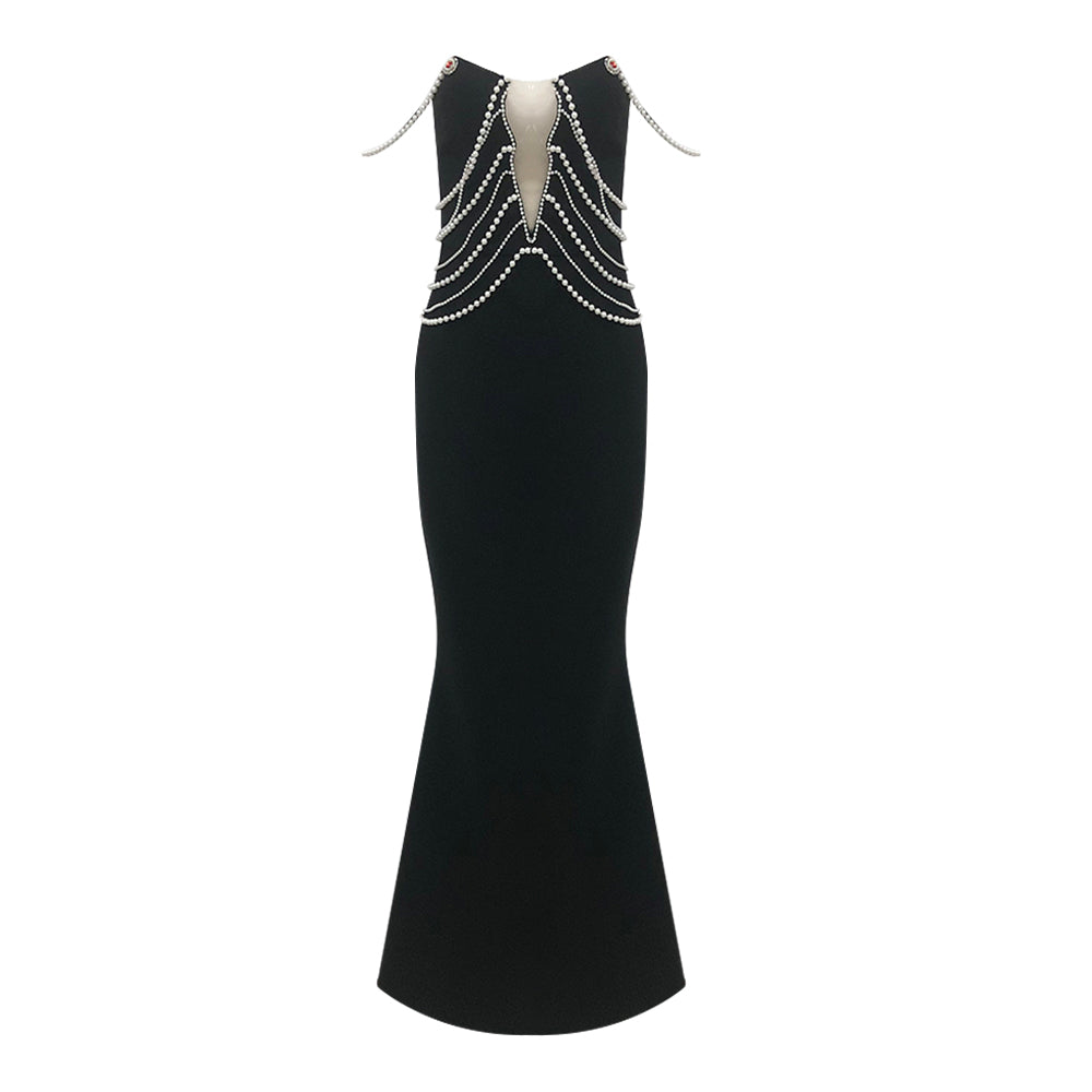 Pearl Bardot Maxi Dress Black