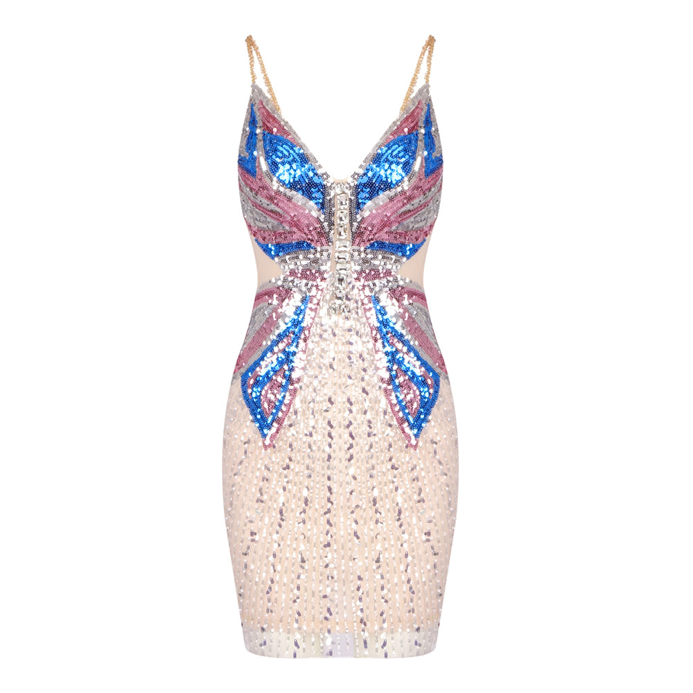 Sequin Crystal Dress Nude HV1997