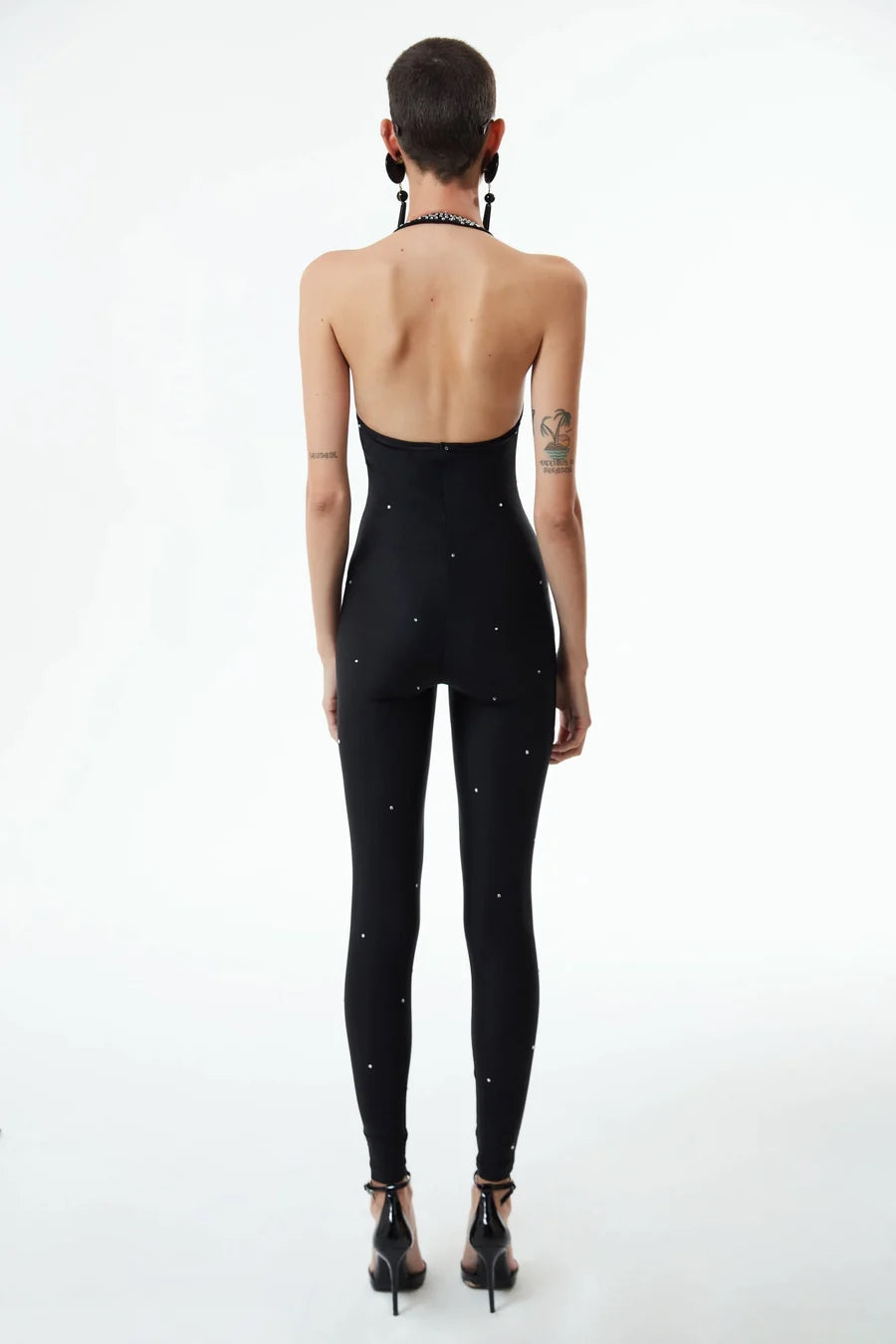 Halter Rhinestone Lace Up Jumpsuit HV9286