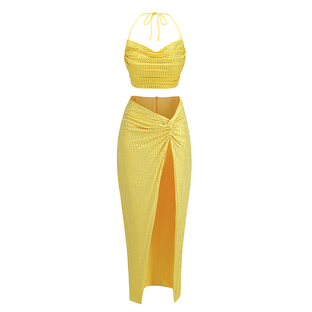 Halter Embellished Two Piece Maxi Dress HV1182
