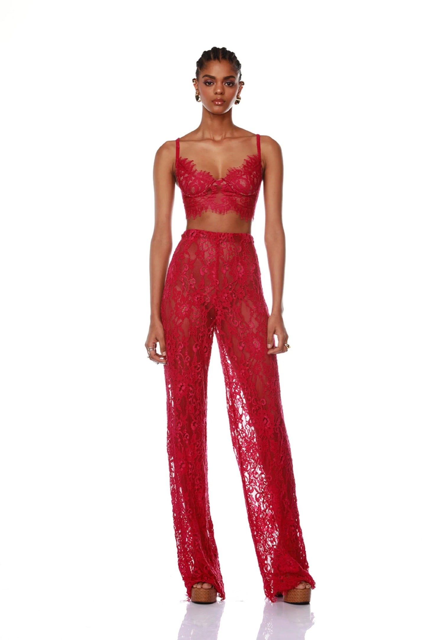 Lace Three Piece Co Ord Set Hot Pink