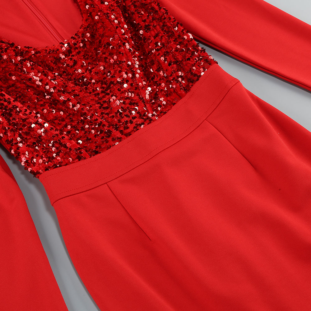 Long Sleeve Sequin Insert Midi Dress  HV1565