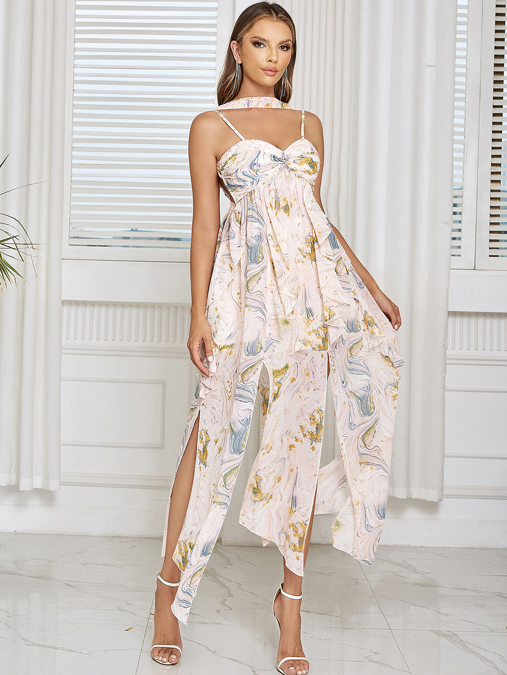 Halter Floral Maxi Dress Pink HV9831