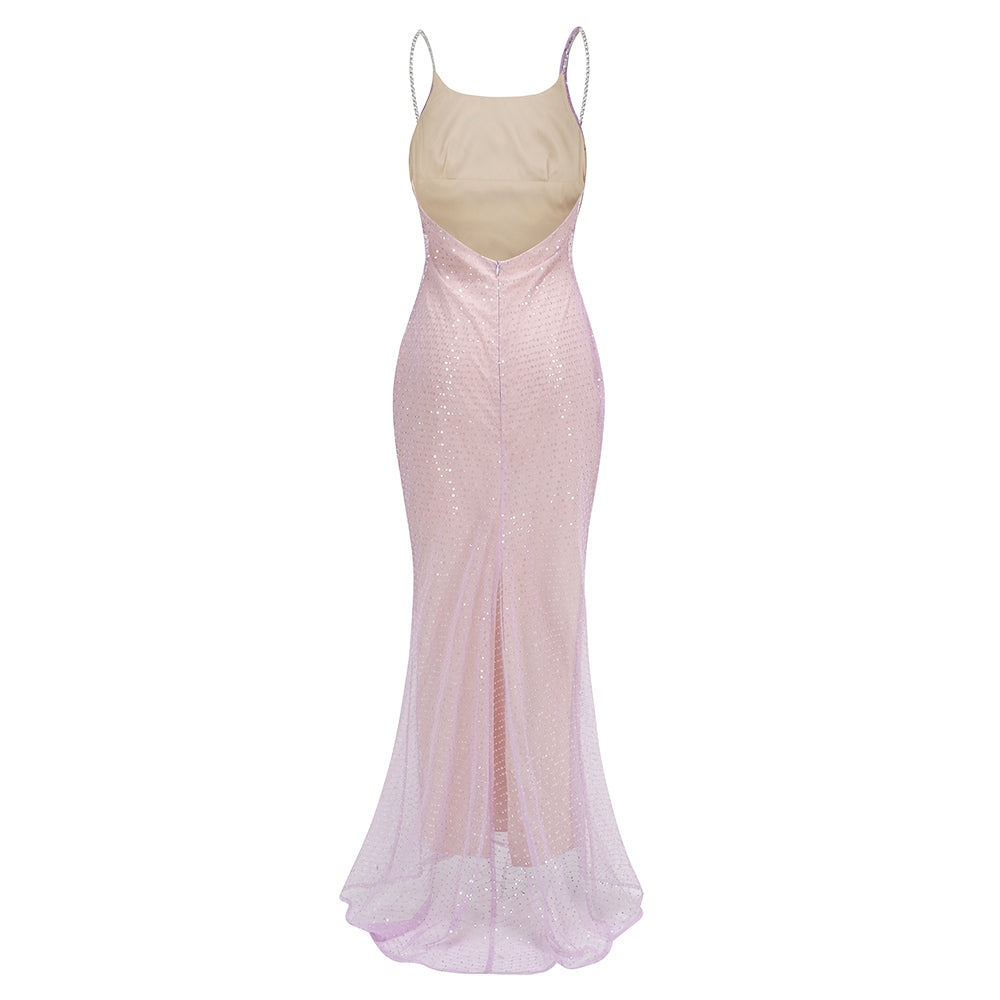 Crystal Straps Draped Sequin Maxi Dress HV1365