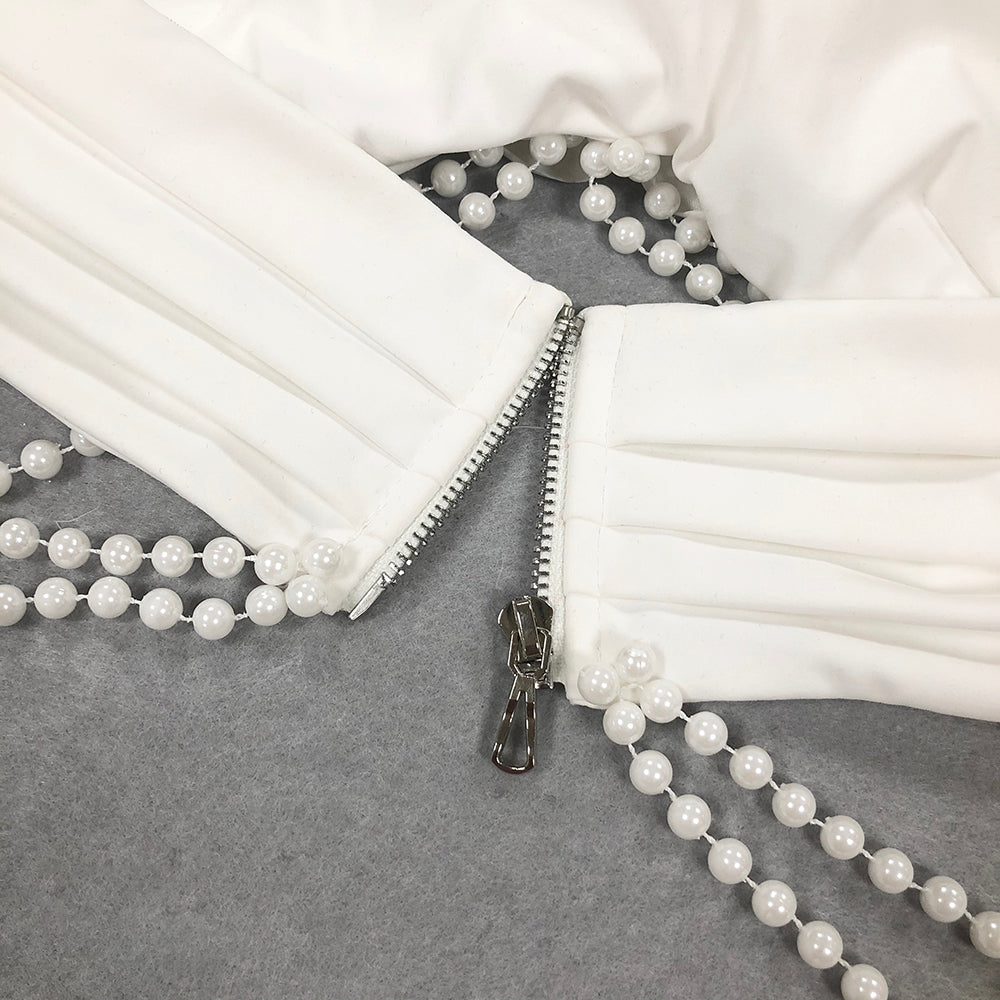 Halter Pearl Bustier Maxi Two Piece Dress White HV1494