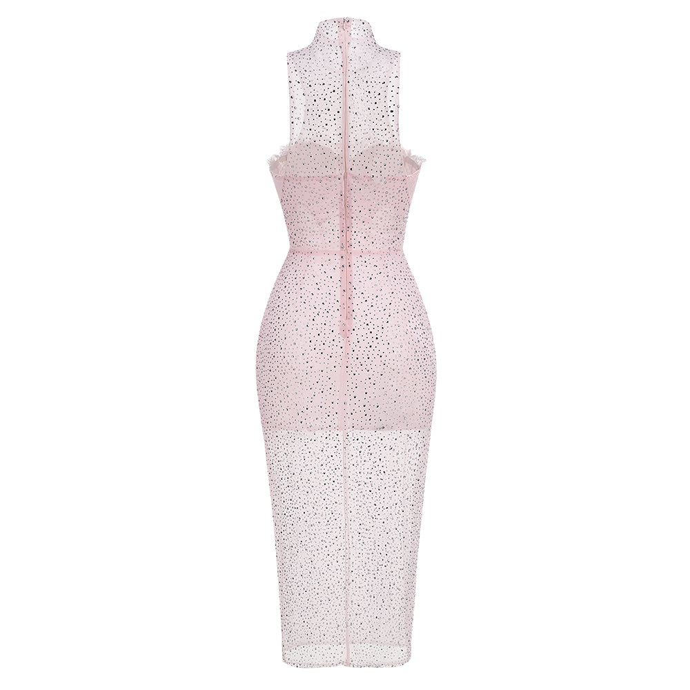 Crystal Lace Bustier Midi Dress Pink HV