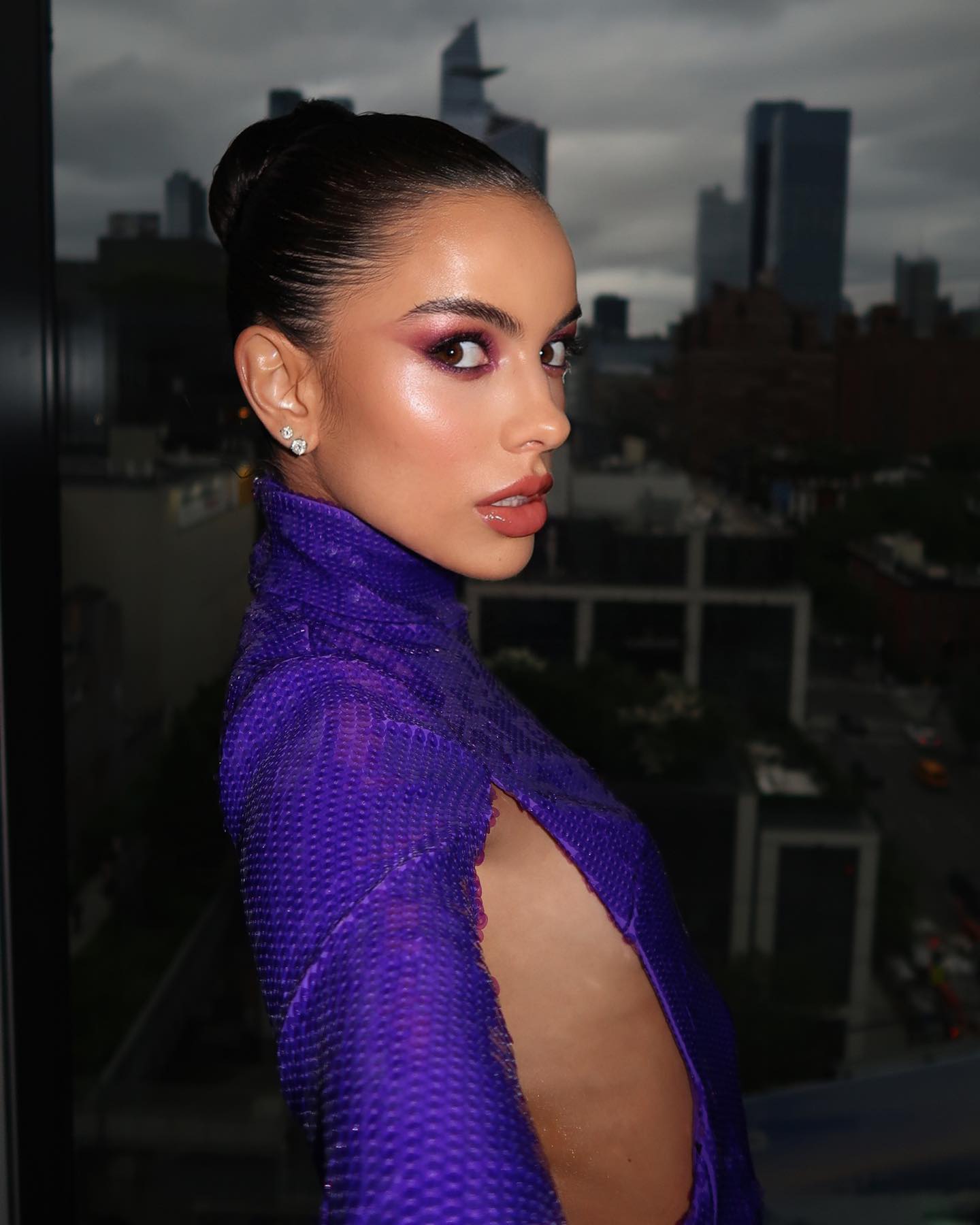 Long Sleeve Sequin Backless Dress Purple HV1009