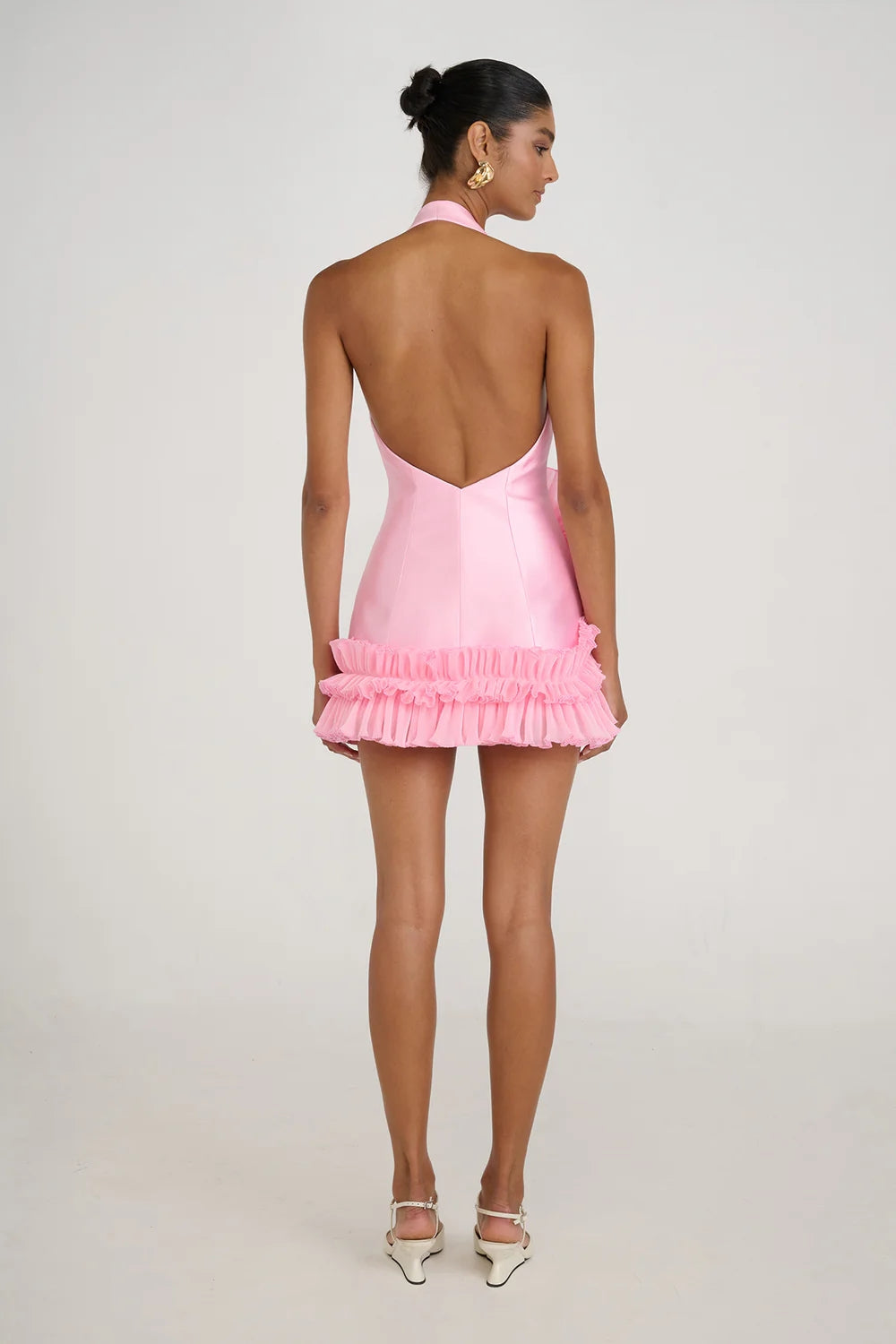 Halter Floral Ruffle Detail Dress Pink HV2188