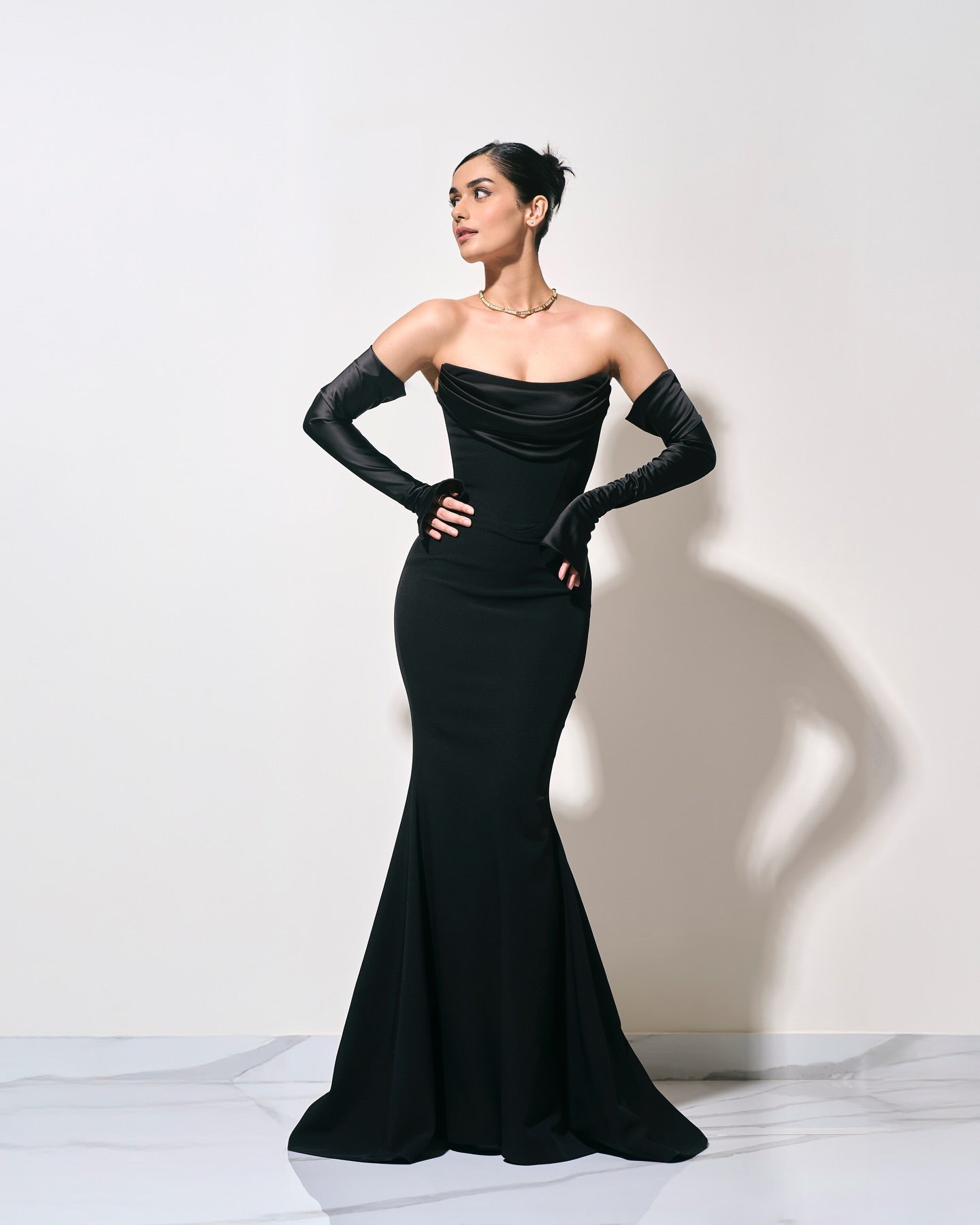 Long Sleeve Strapless Draped Maxi Dress HV2127