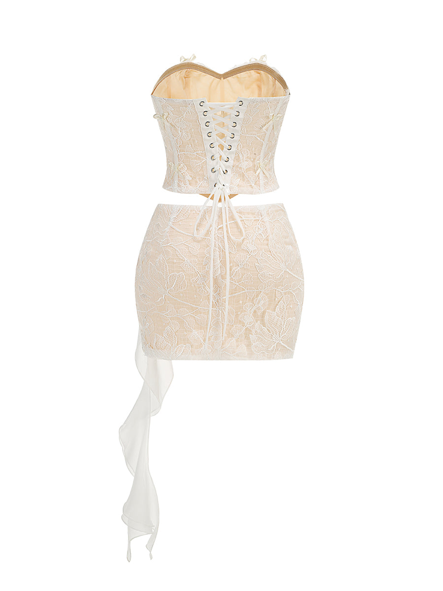 Strapless Lace Corset Two Piece Dress Ivory