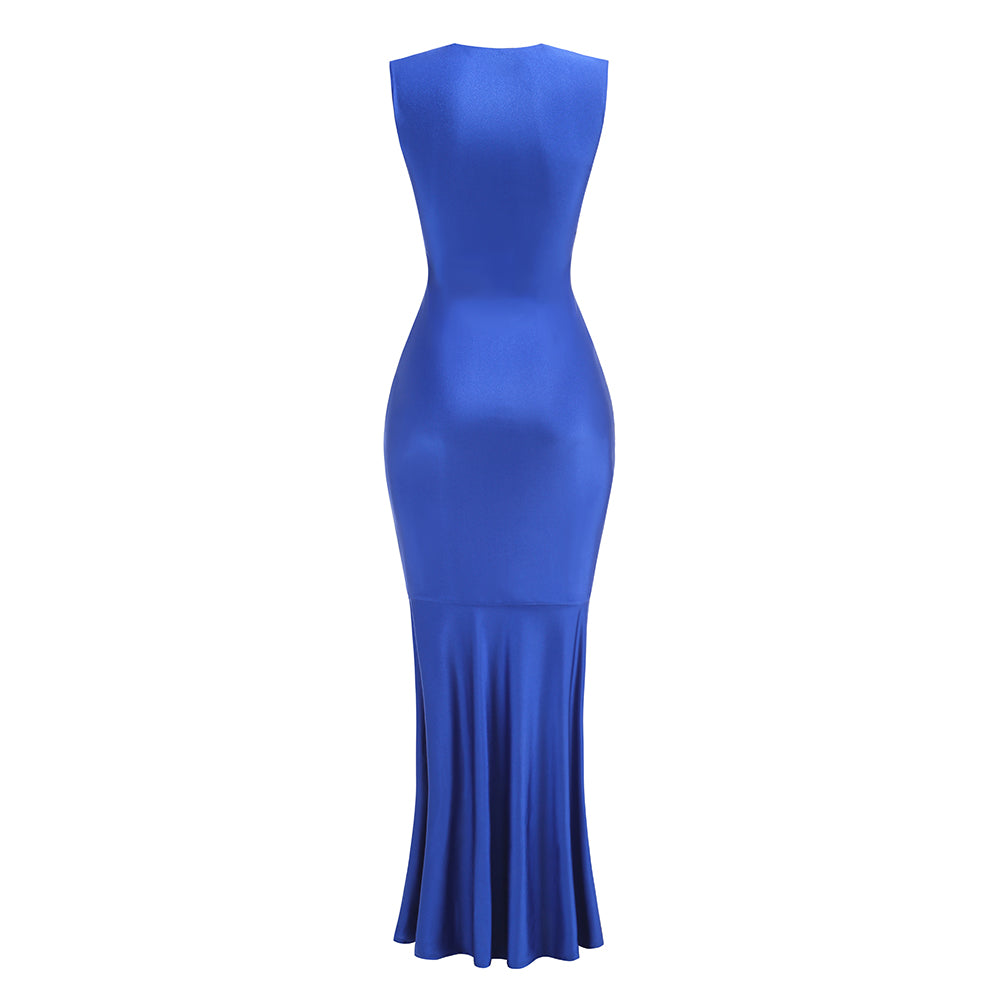 Crystal Detail Ruched Maxi Dress Blue HV2244