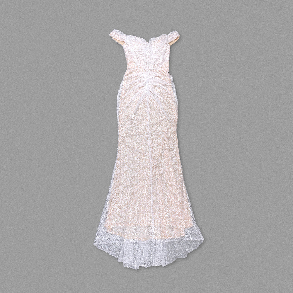 Bardot Sequin Draped Maxi Dress White HV1742