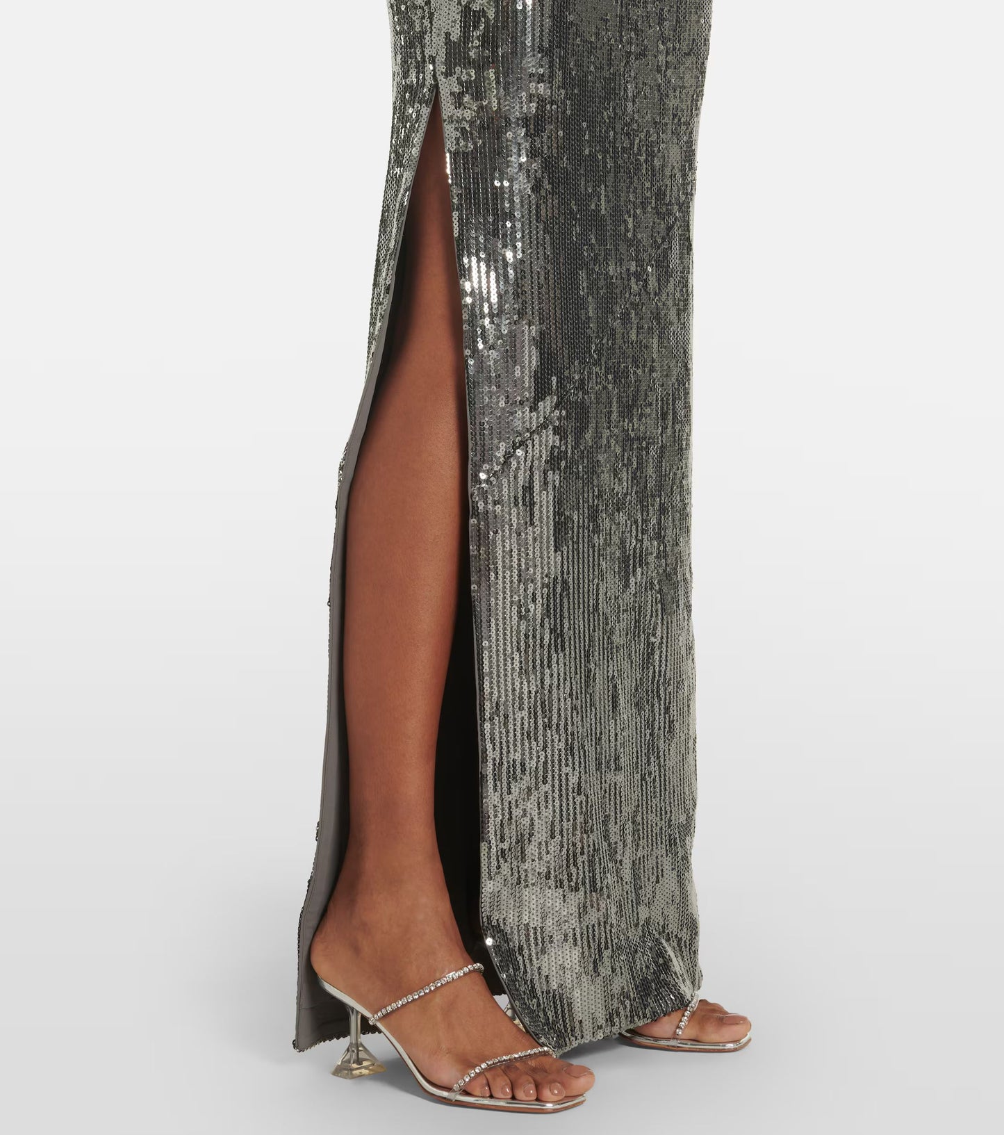 Long Sleeve Floral Sequin Maxi Dress Silver HV1084