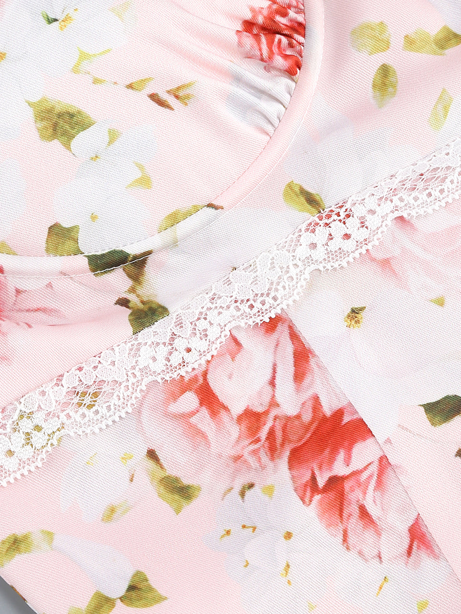 Bustier Lace Floral Maxi Dress Pink
