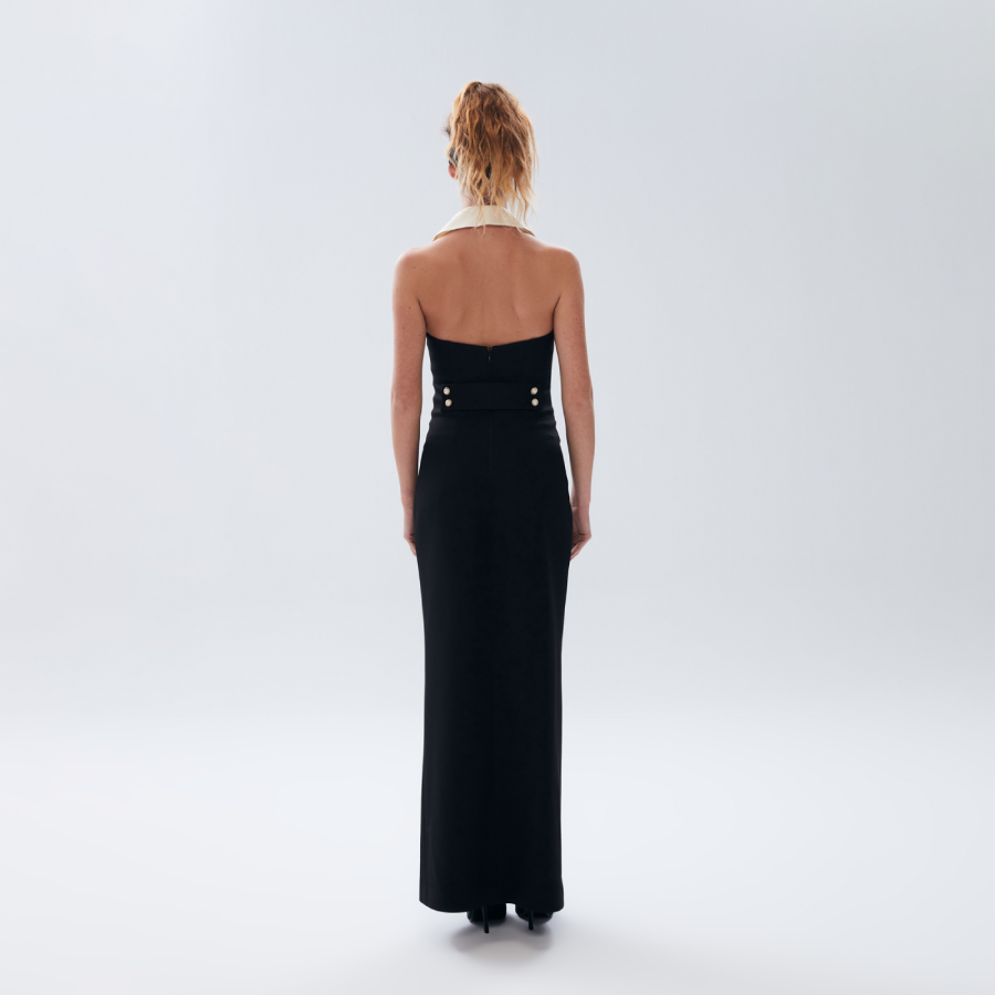 Halter Collar Maxi Dress Black White HV1780
