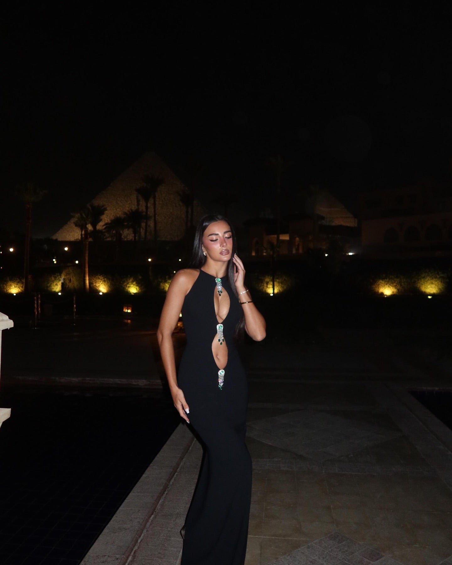 Crystal Cut Out Detail Maxi Dress Black HV2119