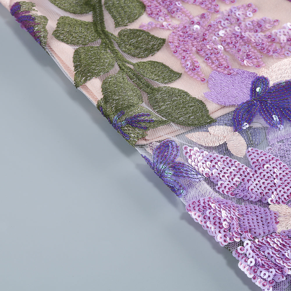 Strapless Floral Sequin Bustier Maxi Dress Lavender HV1373