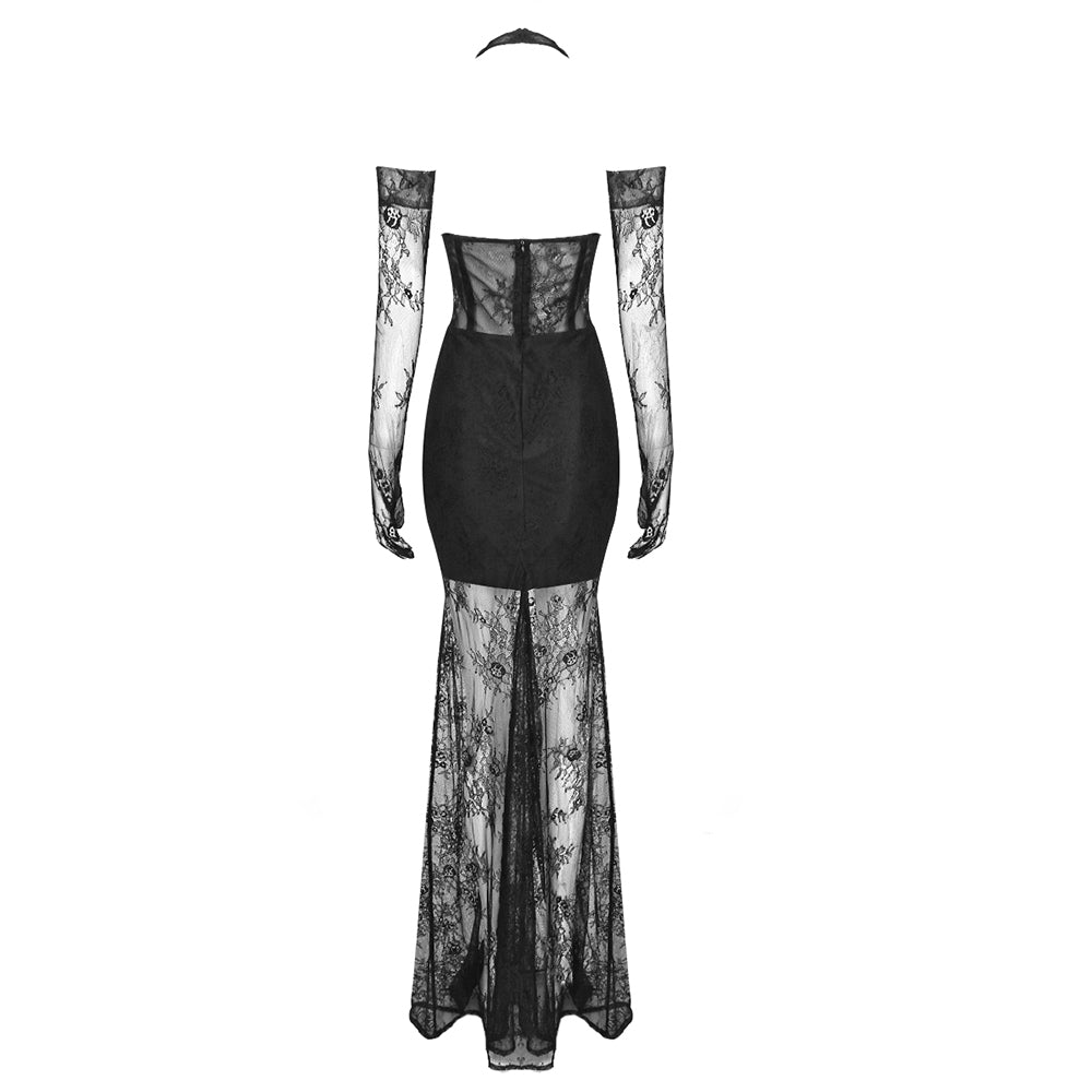 Halter Bustier Lace Mermaid Maxi Dress HV9972