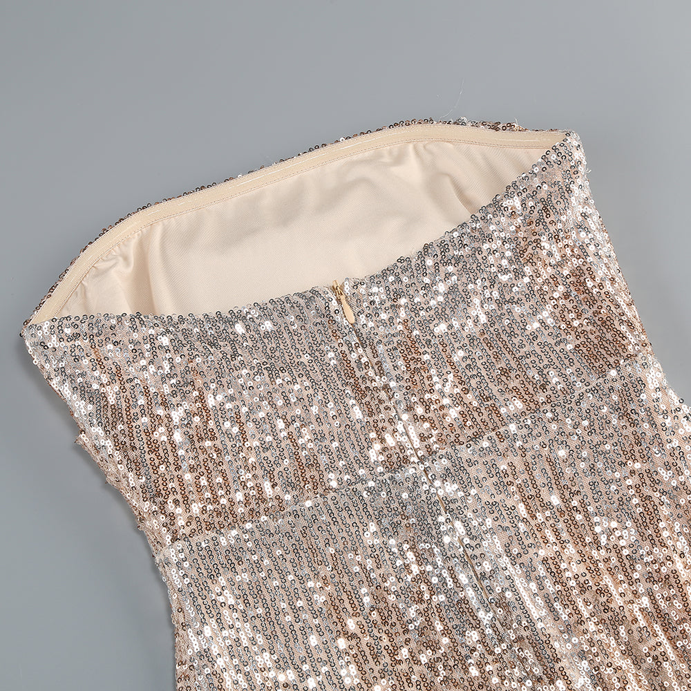 Strapless Sequin Maxi Dress Gold Silver