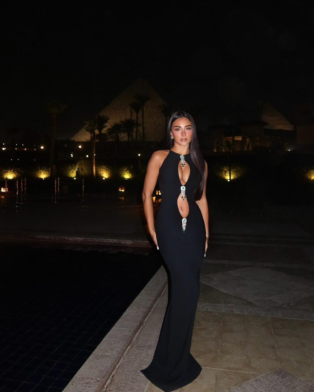 Crystal Cut Out Detail Maxi Dress Black HV2119