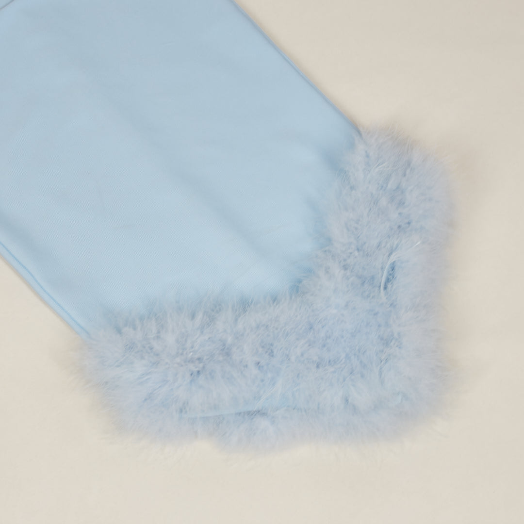 One Shoulder Feather Detail Midi Dress Blue