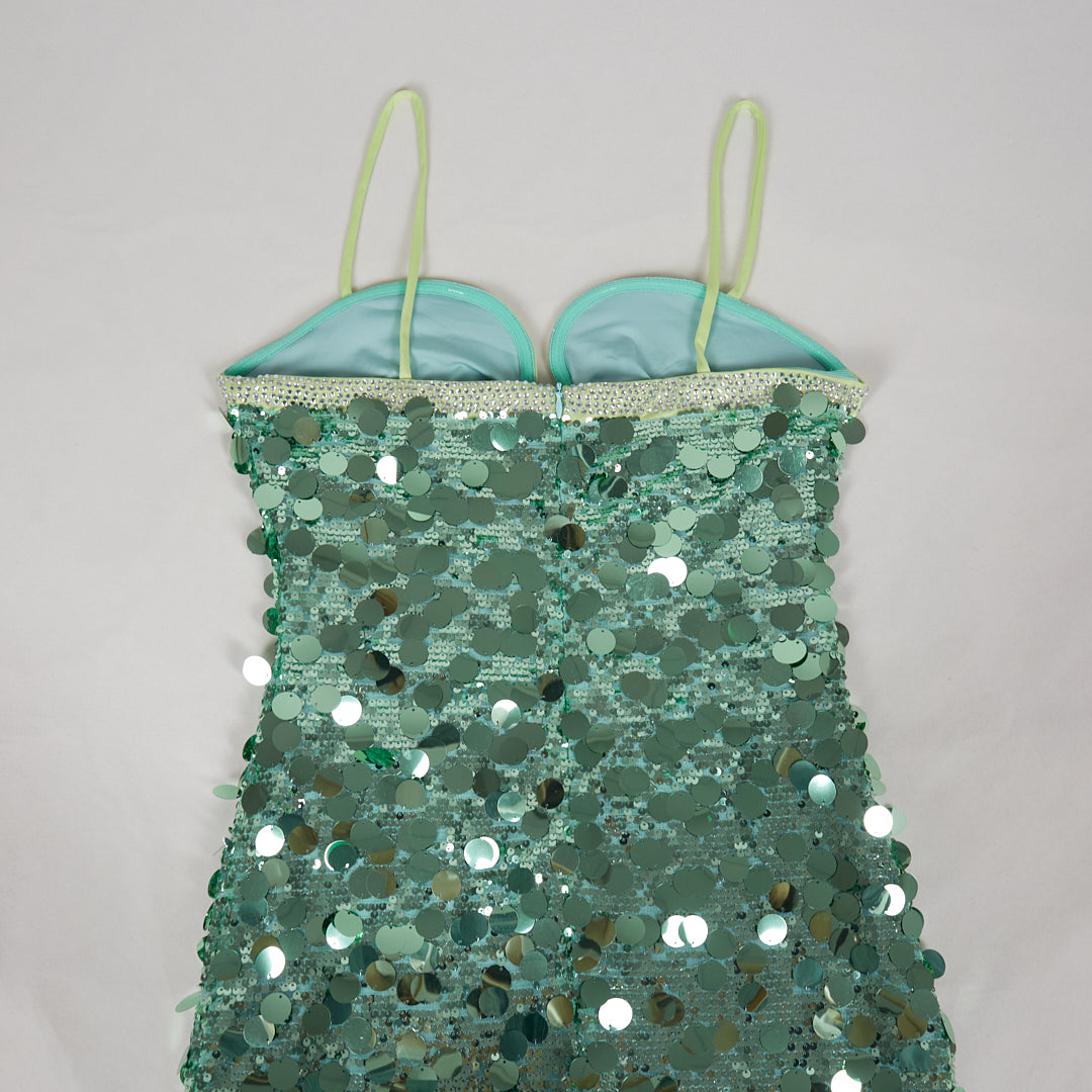 Sequin Studded Dress Green