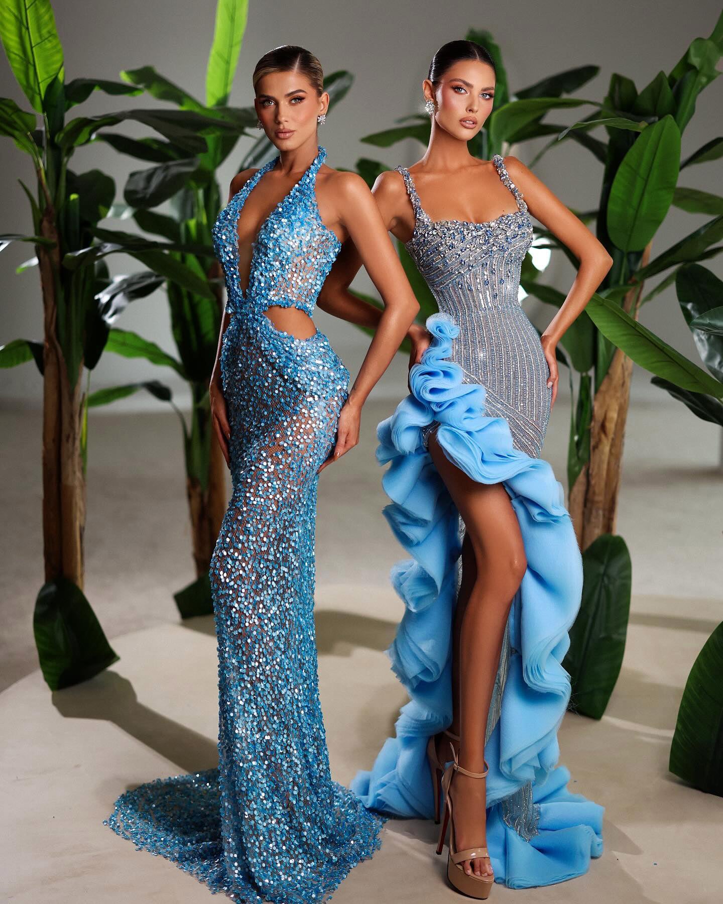 Halter Sequin Maxi Dress Turquoise HV1539