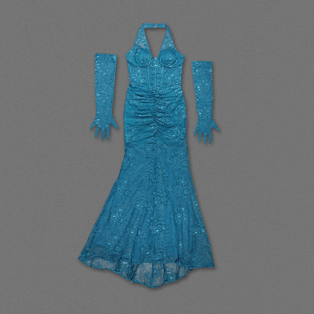 Halter Bustier Lace Mermaid Maxi Dress HV9972