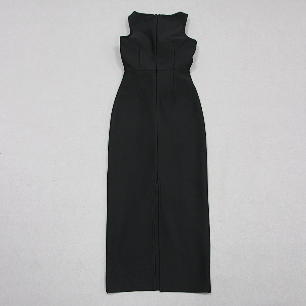 Floral Detail Midi Dress Black White HV1398