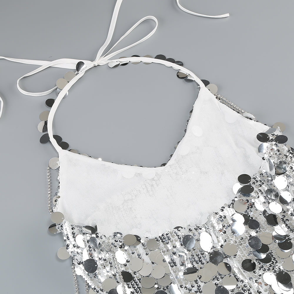 Halter Big Sequins Maxi Dress Silver