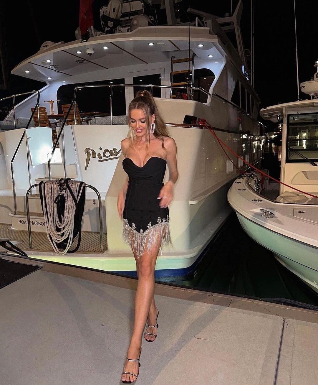 Strapless Crystal Tassel Dress HV9166