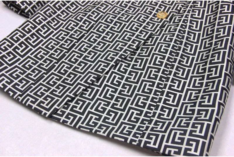 Long Sleeve Button Blazer Dress Black White